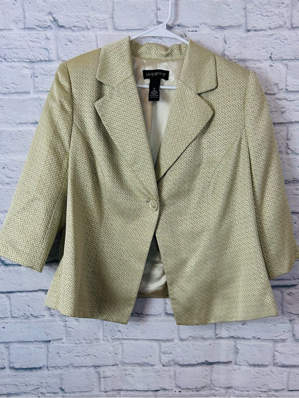 Lane Bryant Size 18 Gold Metallic Jacquard Cropped Blazer Jacket Plus Size